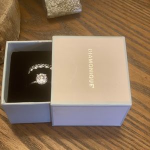 Diamonique wedding ring and band set